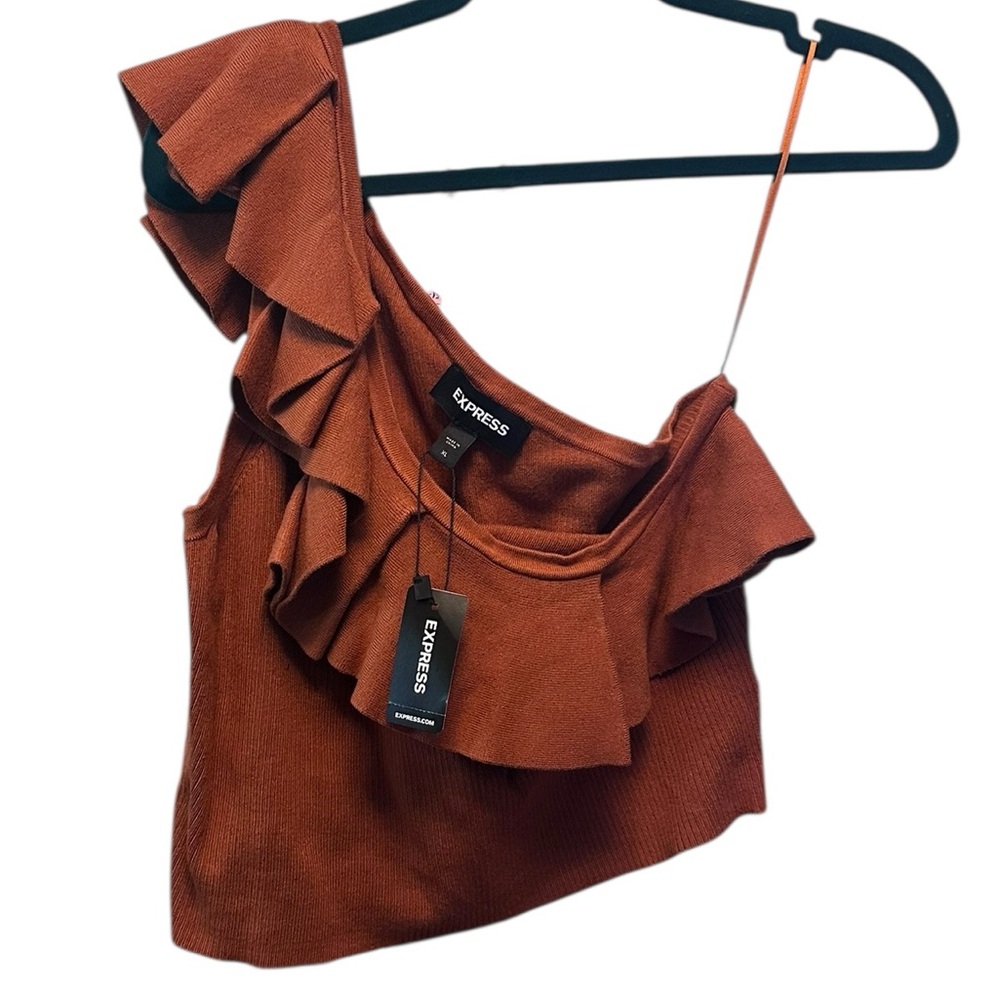 NWT Rust Ruffle One-Shoulder Crop Top